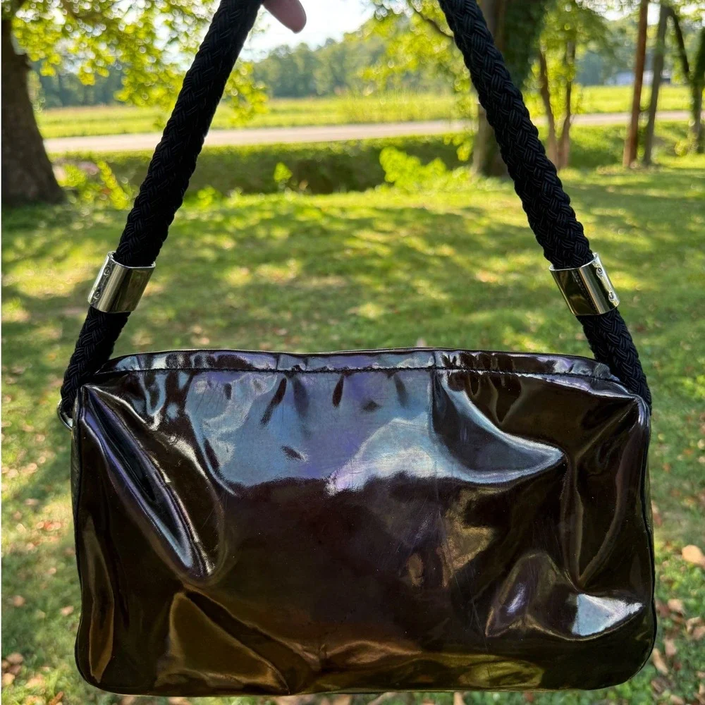 Kate Spade Brown Iridescent Patent Leather Rope Handle Shoulder Bag Y2K Vintage